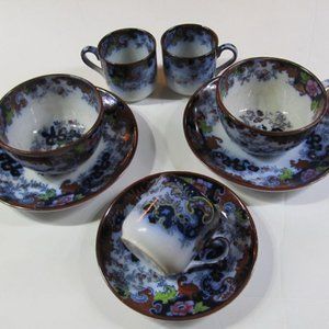 Corey Hill Ridgway England Flow Blue Polychrome Corey Hill Pattern Plates 1800s